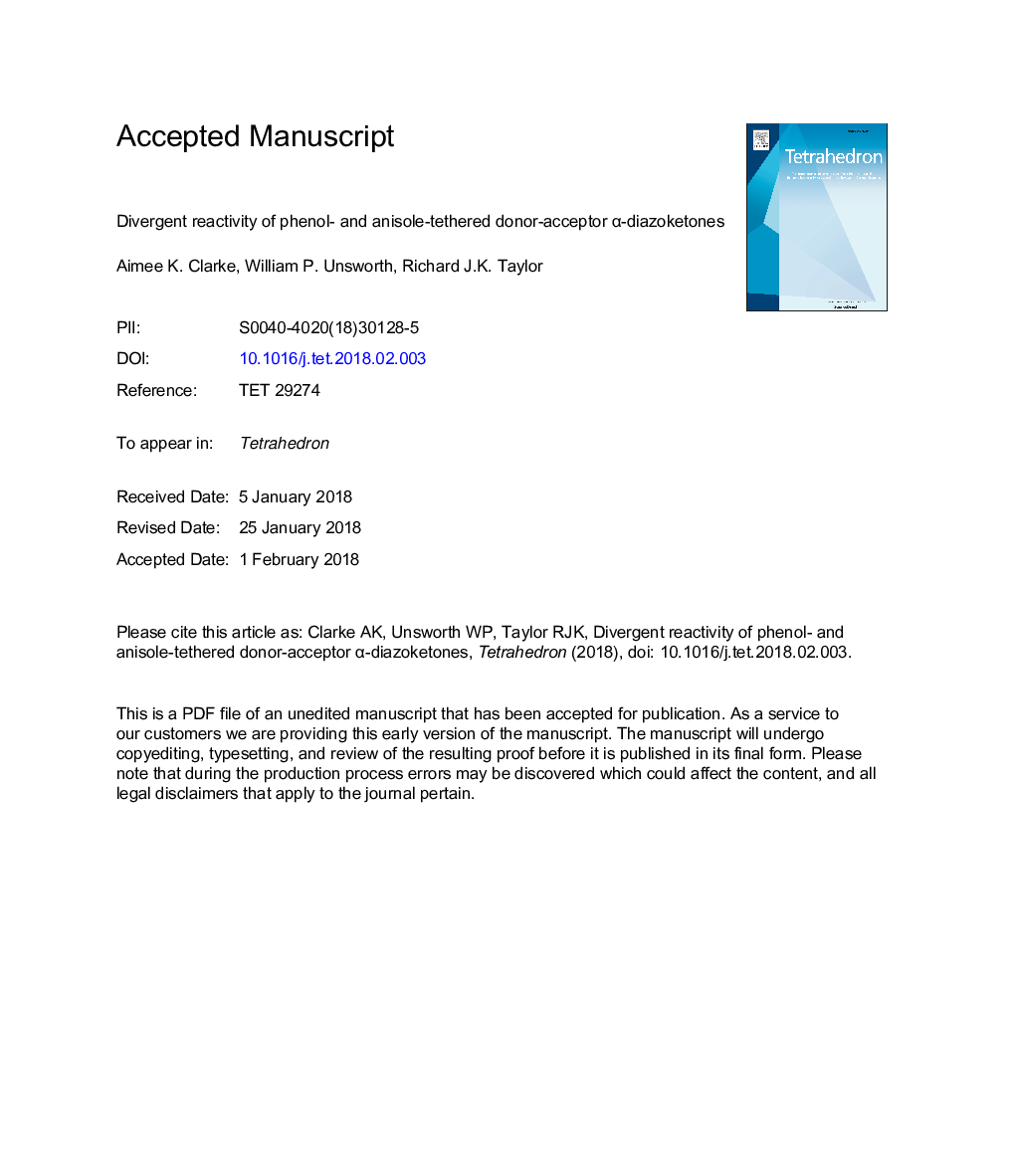 Divergent reactivity of phenol- and anisole-tethered donor-acceptor Î±-diazoketones