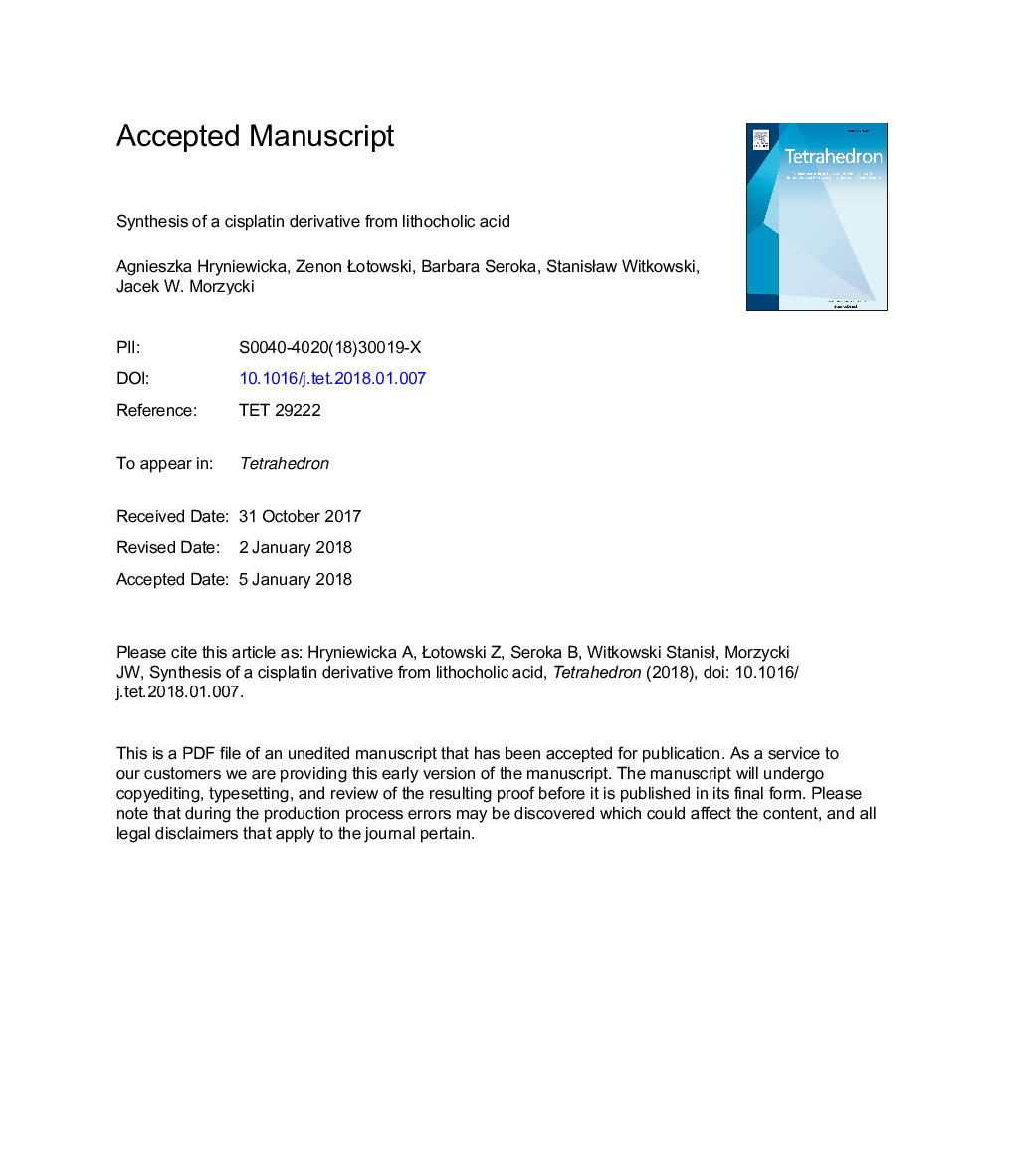 Synthesis of a cisplatin derivative from lithocholic acid