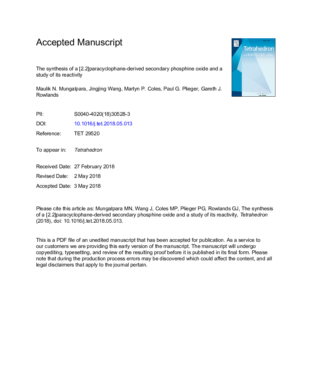 The synthesis of a [2.2]paracyclophane-derived secondary phosphine oxide and a study of its reactivity