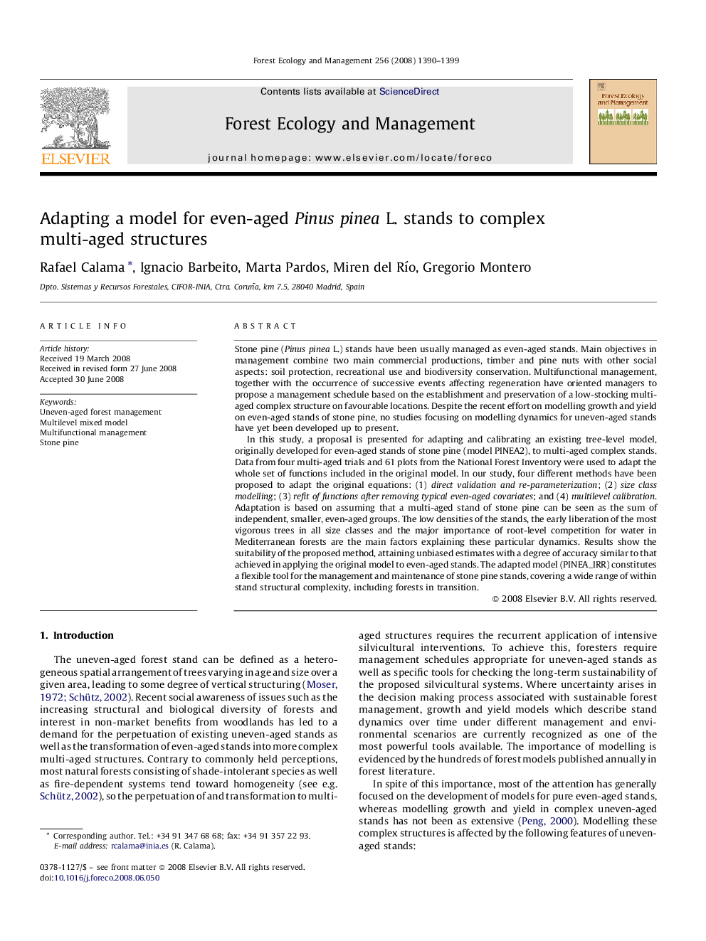 Adapting a model for even-aged Pinus pinea L. stands to complex multi-aged structures