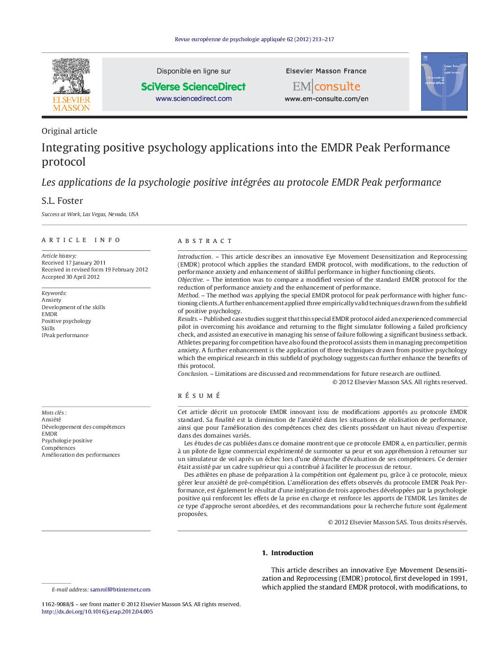 Integrating positive psychology applications into the EMDR Peak Performance protocol