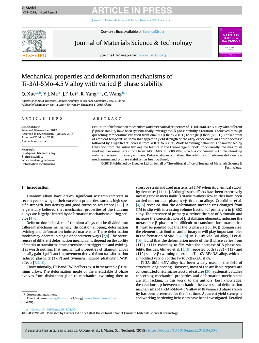 Mechanical properties and deformation mechanisms of Ti-3Al-5Mo-4.5Â V alloy with varied Î² phase stability