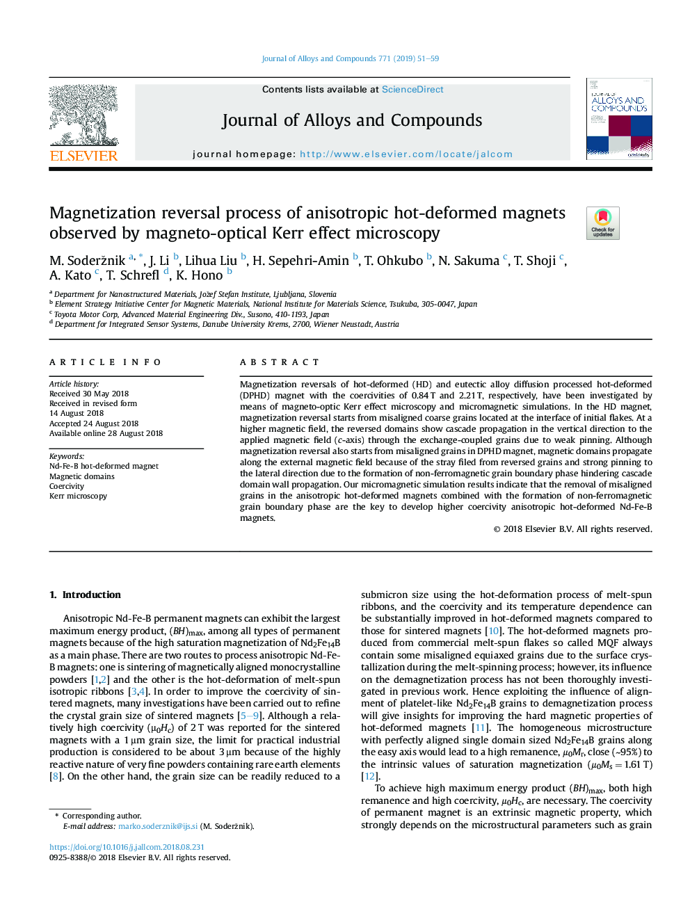 Magnetization reversal process of anisotropic hot-deformed magnets observed by magneto-optical Kerr effect microscopy