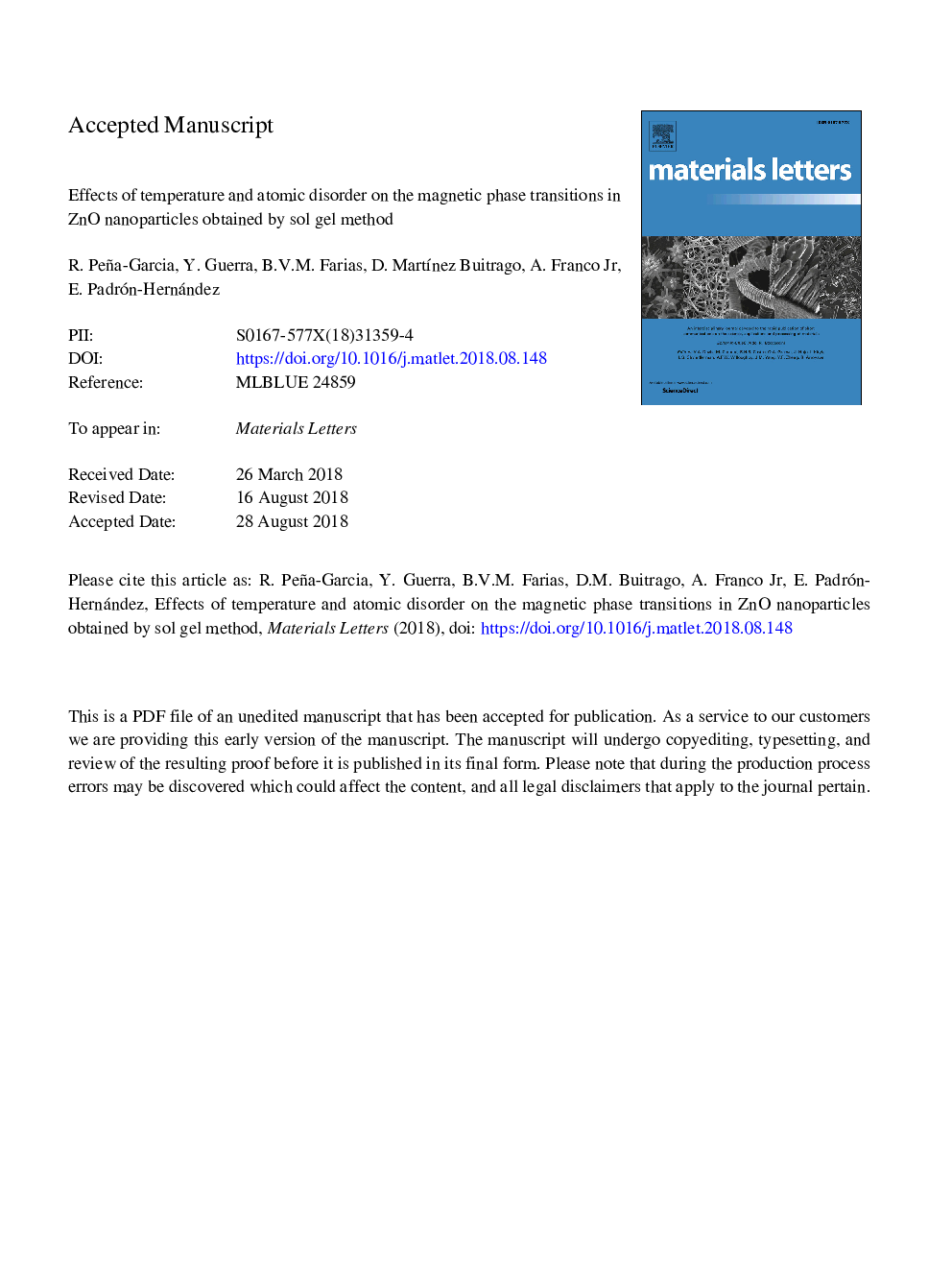 Effects of temperature and atomic disorder on the magnetic phase transitions in ZnO nanoparticles obtained by sol-gel method