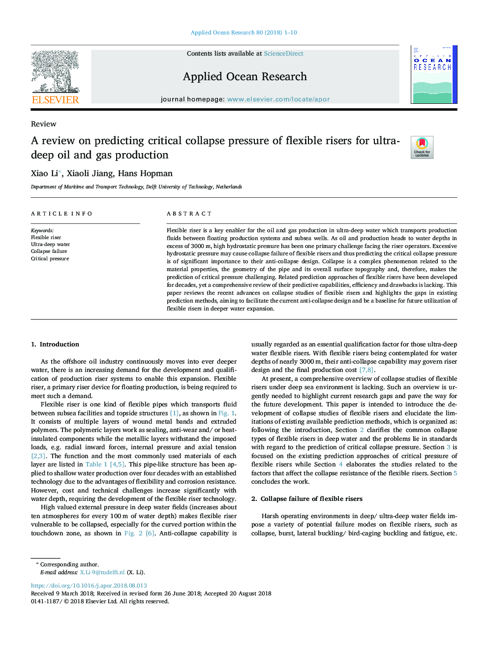 A review on predicting critical collapse pressure of flexible risers for ultra-deep oil and gas production