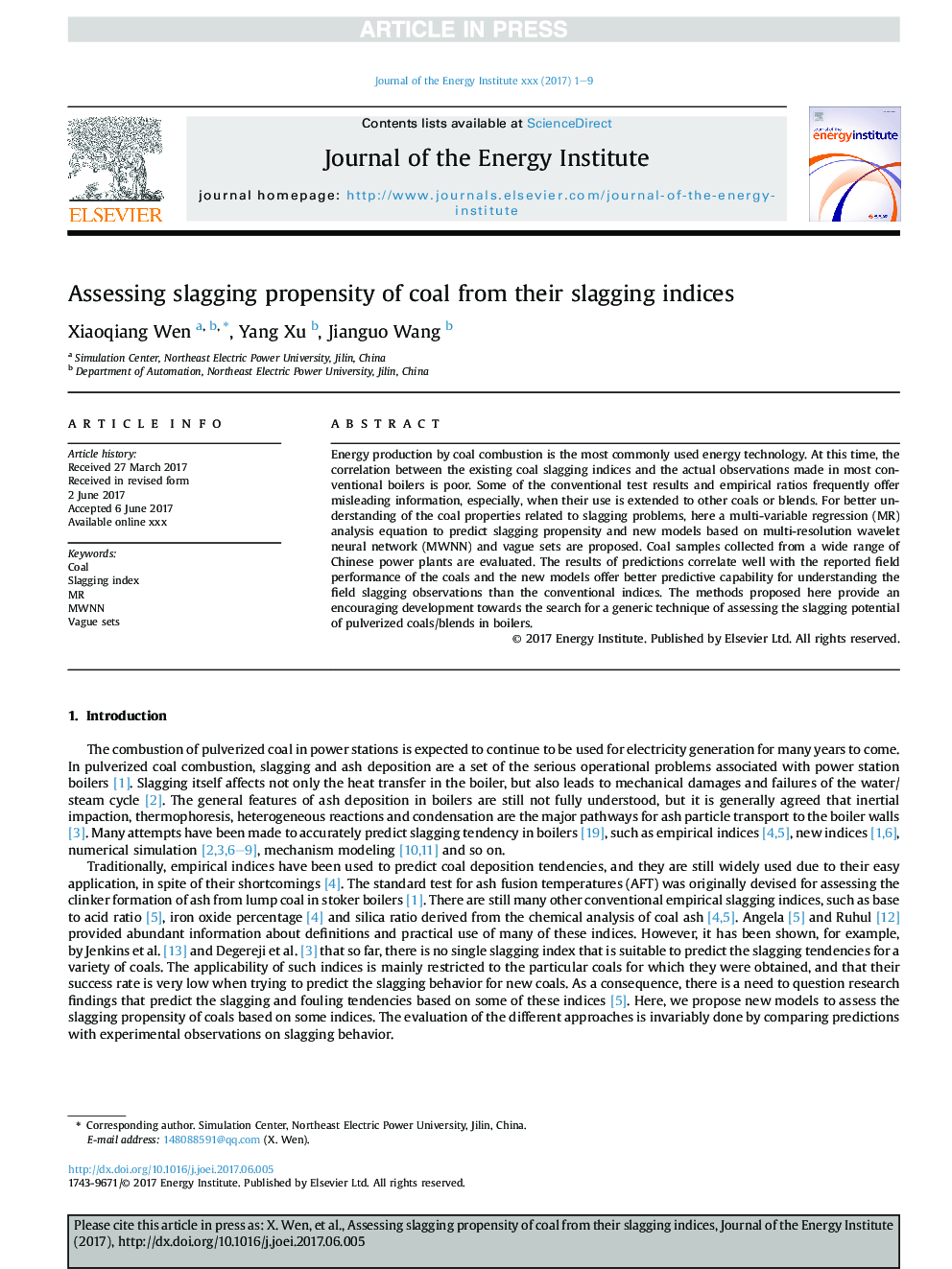 Assessing slagging propensity of coal from their slagging indices