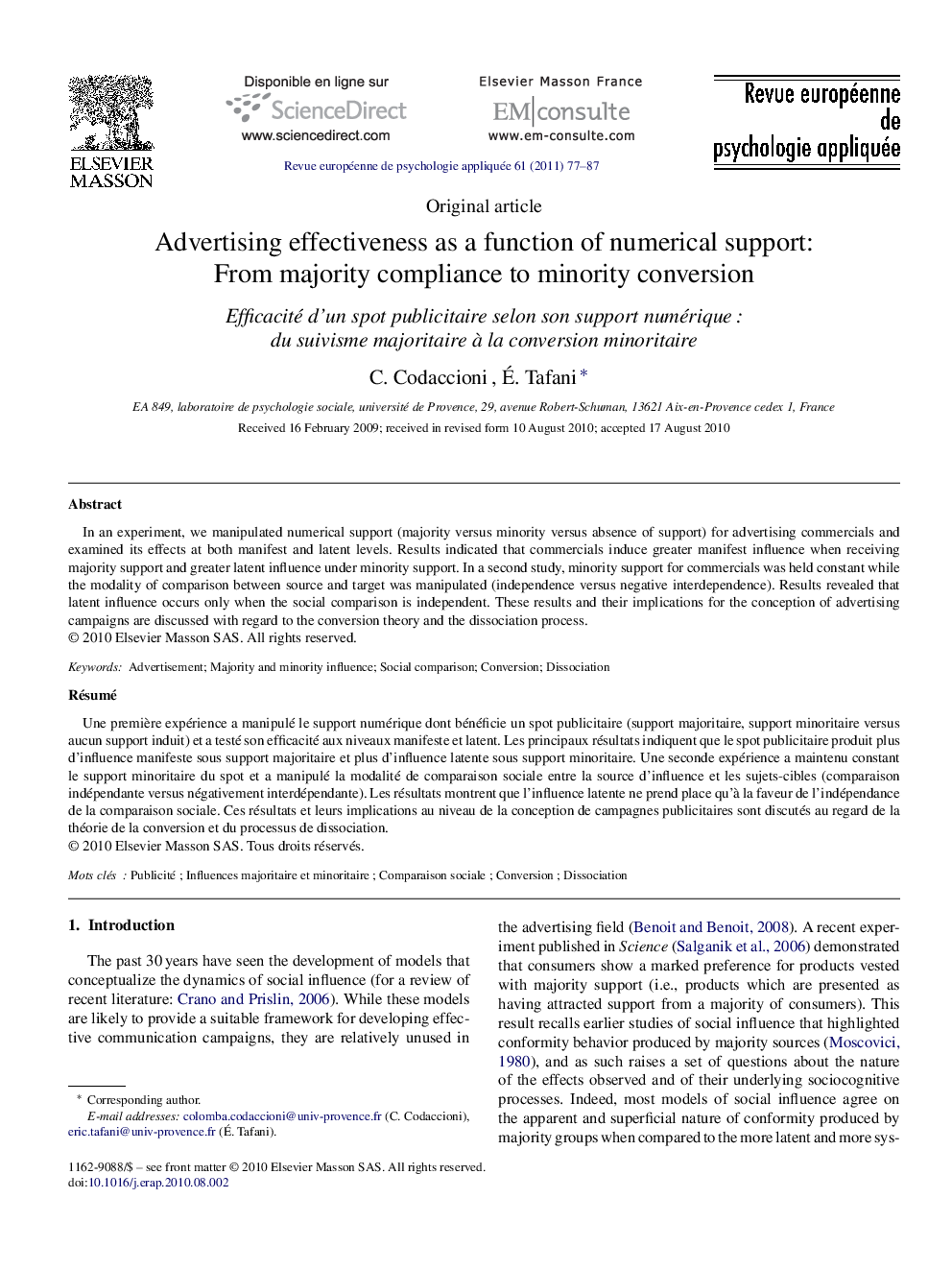 Advertising effectiveness as a function of numerical support: From majority compliance to minority conversion