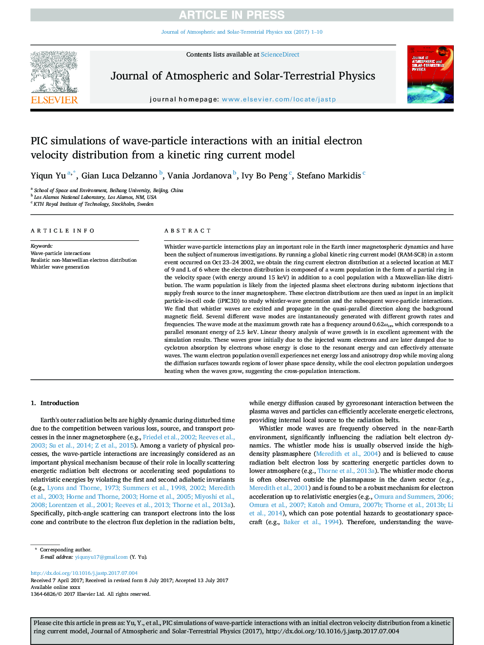 PIC simulations of wave-particle interactions with an initial electron velocity distribution from a kinetic ring current model