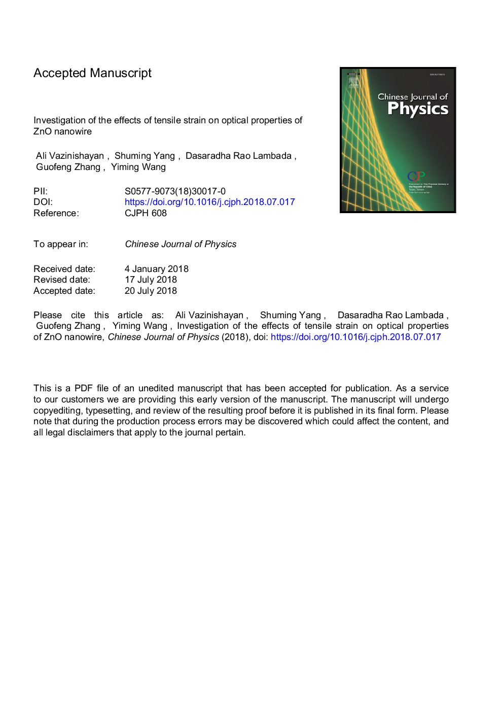 Investigation of the effects of tensile strain on optical properties of ZnO nanowire