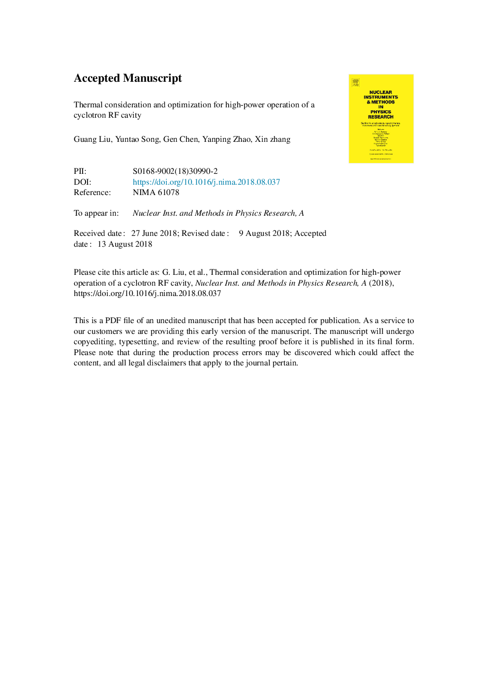 Thermal consideration and optimization for high-power operation of a cyclotron RF cavity