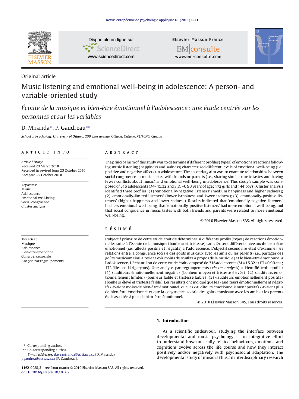 Music listening and emotional well-being in adolescence: A person- and variable-oriented study