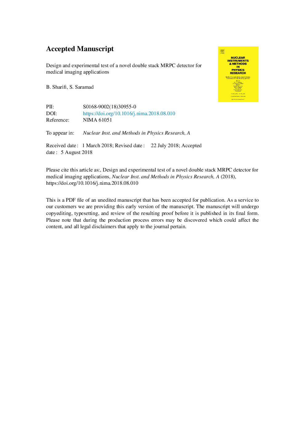 عکس صفحه اول مقاله: Design and experimental test of a novel double stack MRPC detector for medical imaging applications Design and experimental test of a novel double stack MRPC detector for medical imaging applications