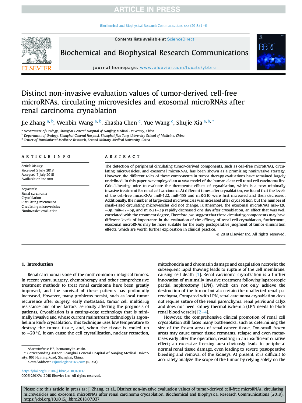 Distinct non-invasive evaluation values of tumor-derived cell-free microRNAs, circulating microvesicles and exosomal microRNAs after renal carcinoma cryoablation