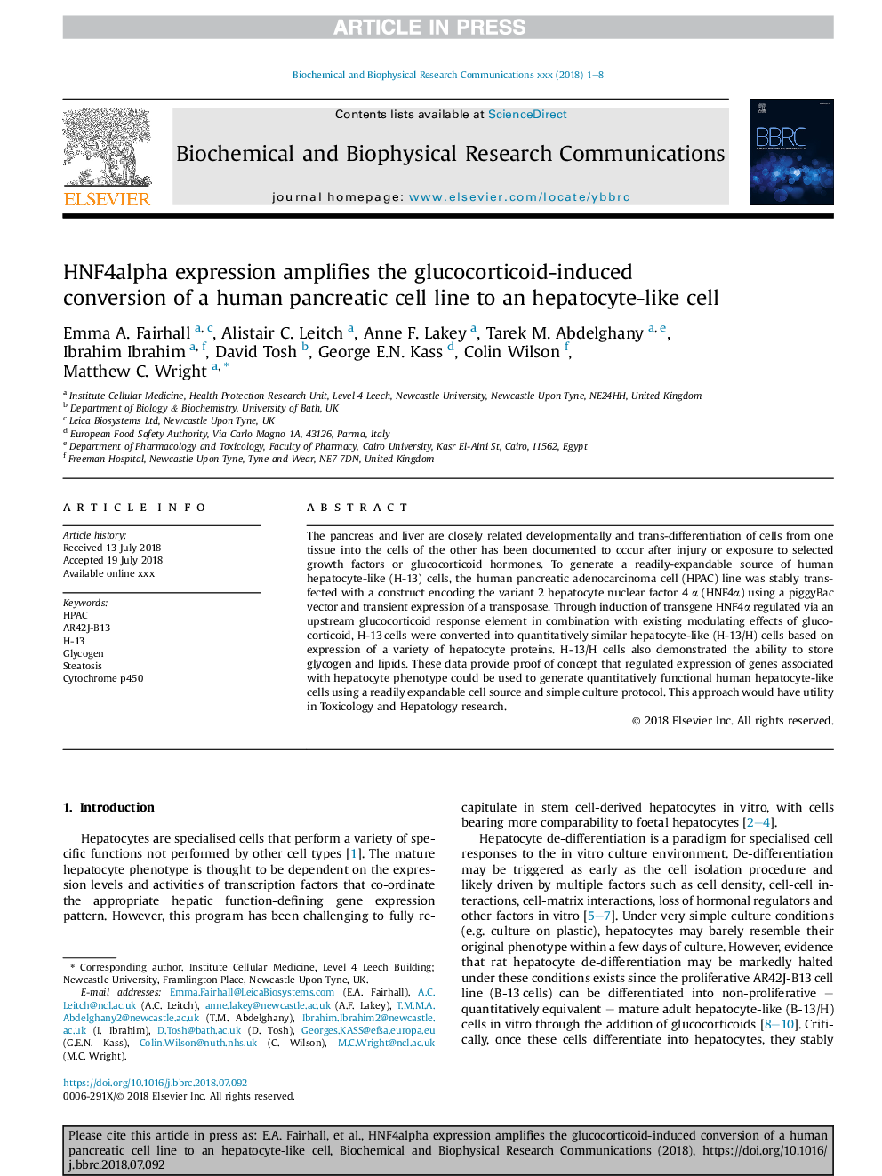 HNF4alpha expression amplifies the glucocorticoid-induced conversion of a human pancreatic cell line to an hepatocyte-like cell