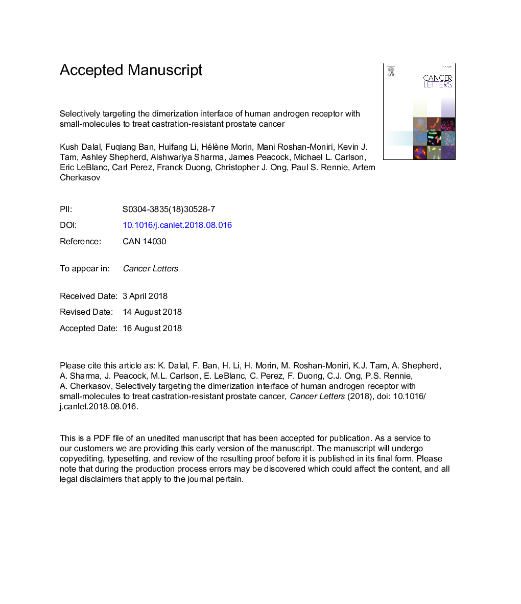 Selectively targeting the dimerization interface of human androgen receptor with small-molecules to treat castration-resistant prostate cancer