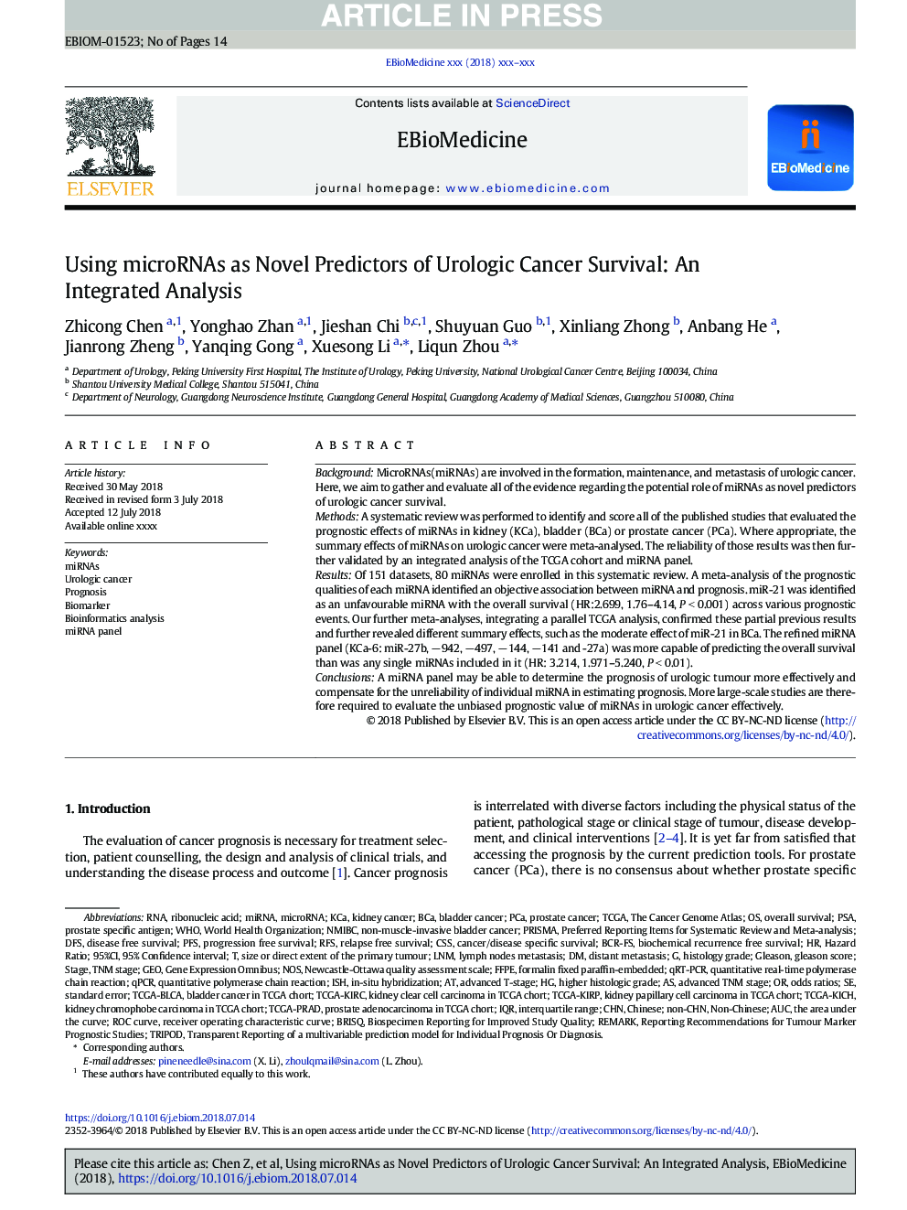 Using microRNAs as Novel Predictors of Urologic Cancer Survival: An Integrated Analysis