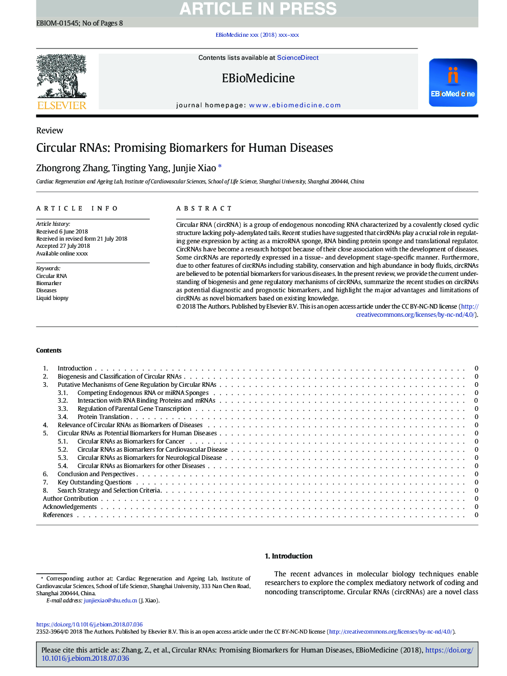 Circular RNAs: Promising Biomarkers for Human Diseases