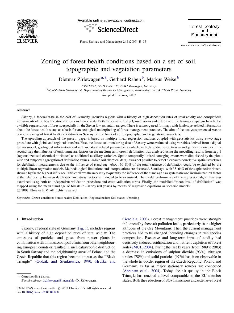 Zoning of forest health conditions based on a set of soil, topographic and vegetation parameters