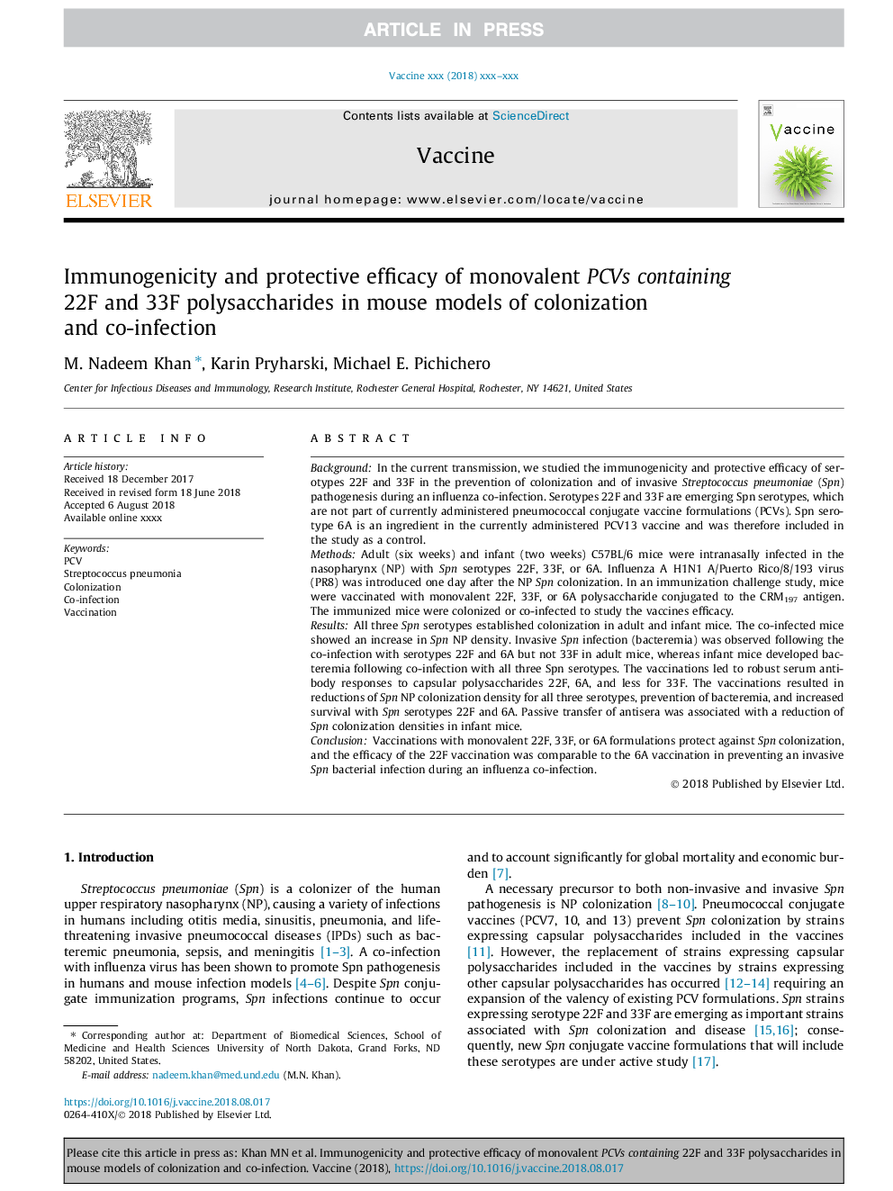 Immunogenicity and protective efficacy of monovalent PCVs containing 22F and 33F polysaccharides in mouse models of colonization and co-infection