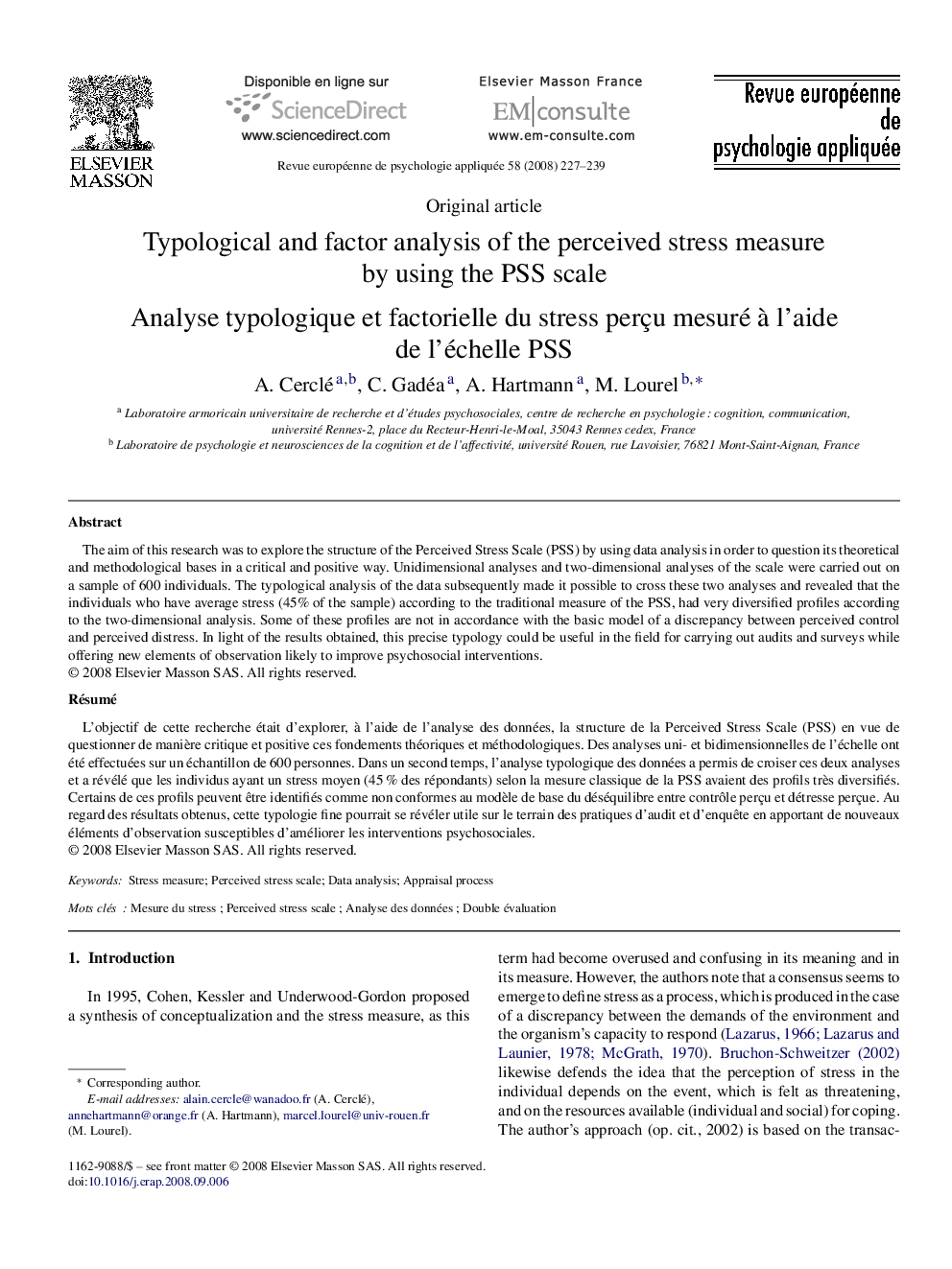 Typological and factor analysis of the perceived stress measure by using the PSS scale