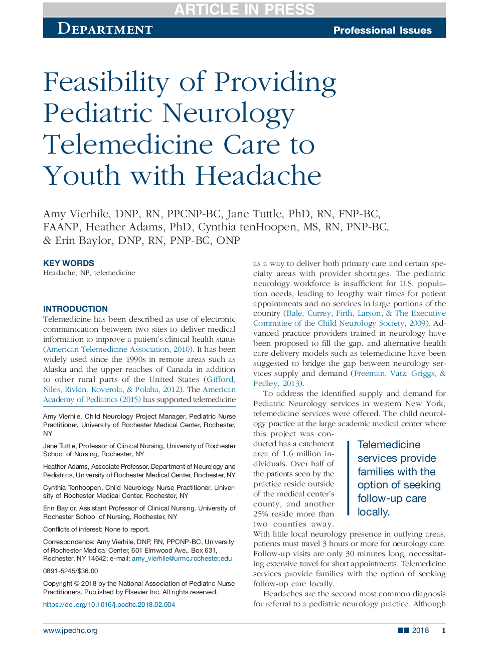 Feasibility of Providing Pediatric Neurology Telemedicine Care to Youth with Headache