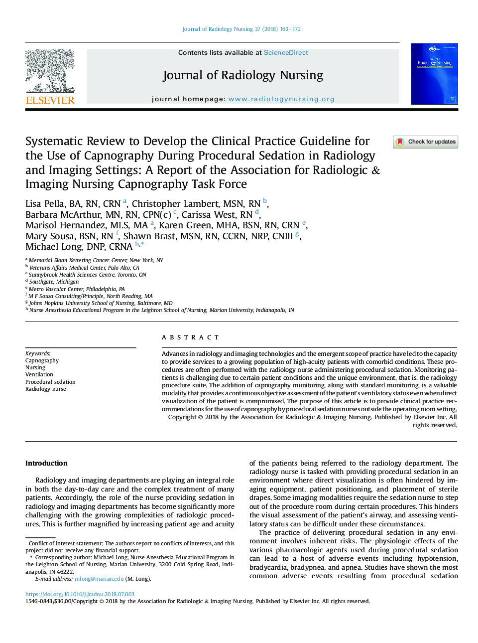 Systematic Review to Develop the Clinical Practice Guideline for the Use of Capnography During Procedural Sedation in Radiology and Imaging Settings: A Report of the Association for Radiologic & Imaging Nursing Capnography Task Force