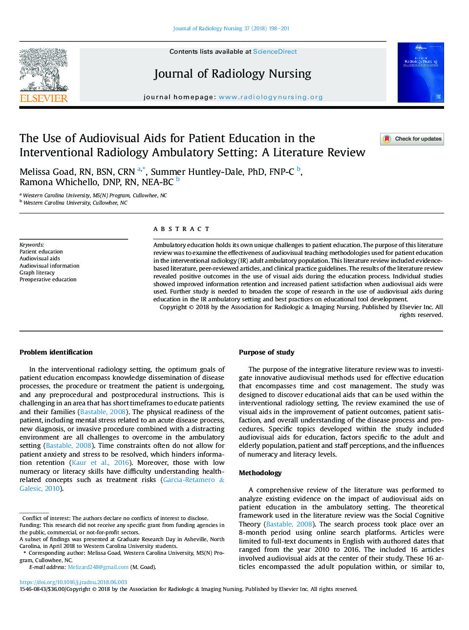 The Use of Audiovisual Aids for Patient Education in the Interventional Radiology Ambulatory Setting: A Literature Review
