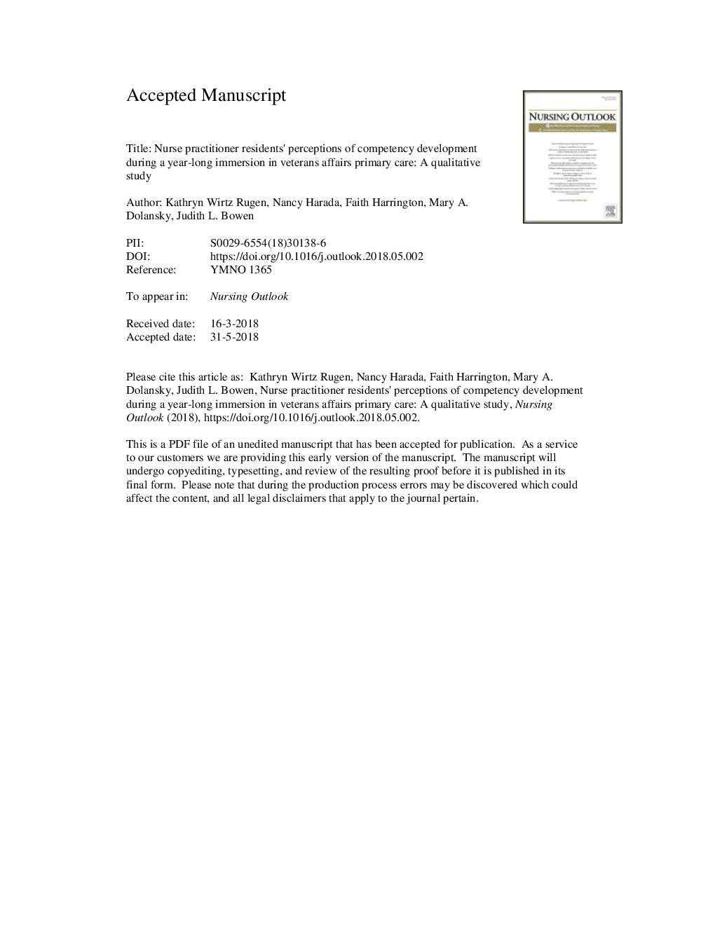 Nurse Practitioner residents' perceptions of competency development during a year-long immersion in Veterans Affairs primary care