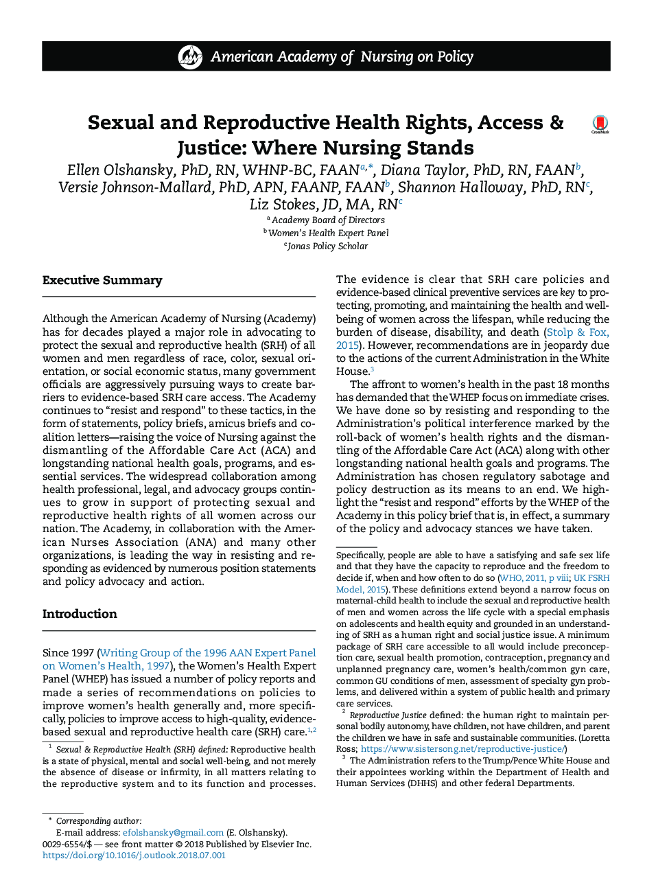Sexual and Reproductive Health Rights, Access & Justice: Where Nursing Stands