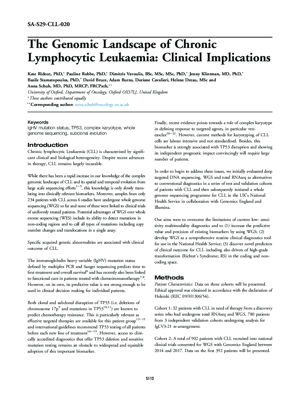 The Genomic Landscape of Chronic Lymphocytic Leukaemia: Clinical Implications