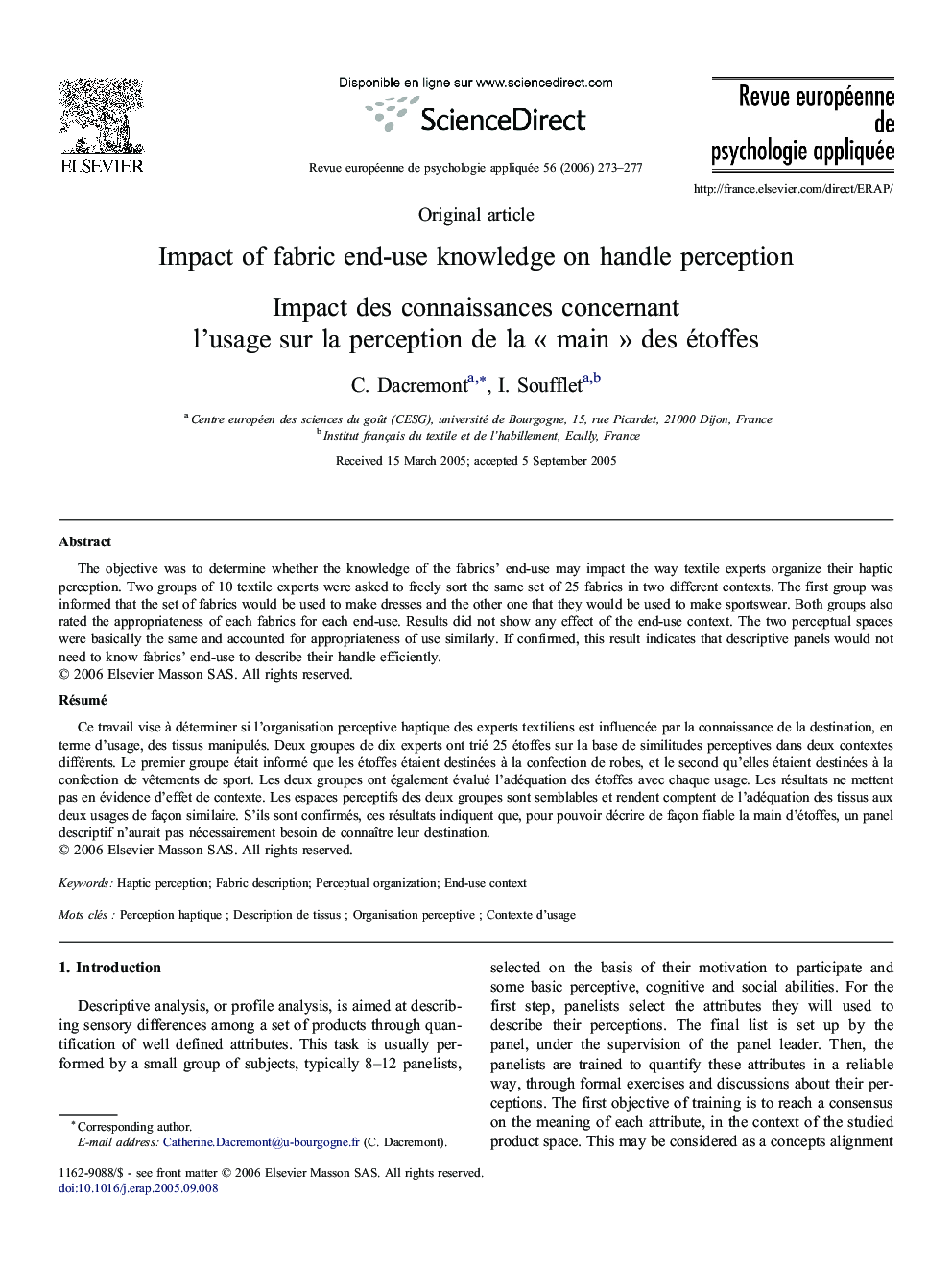 Impact of fabric end-use knowledge on handle perception