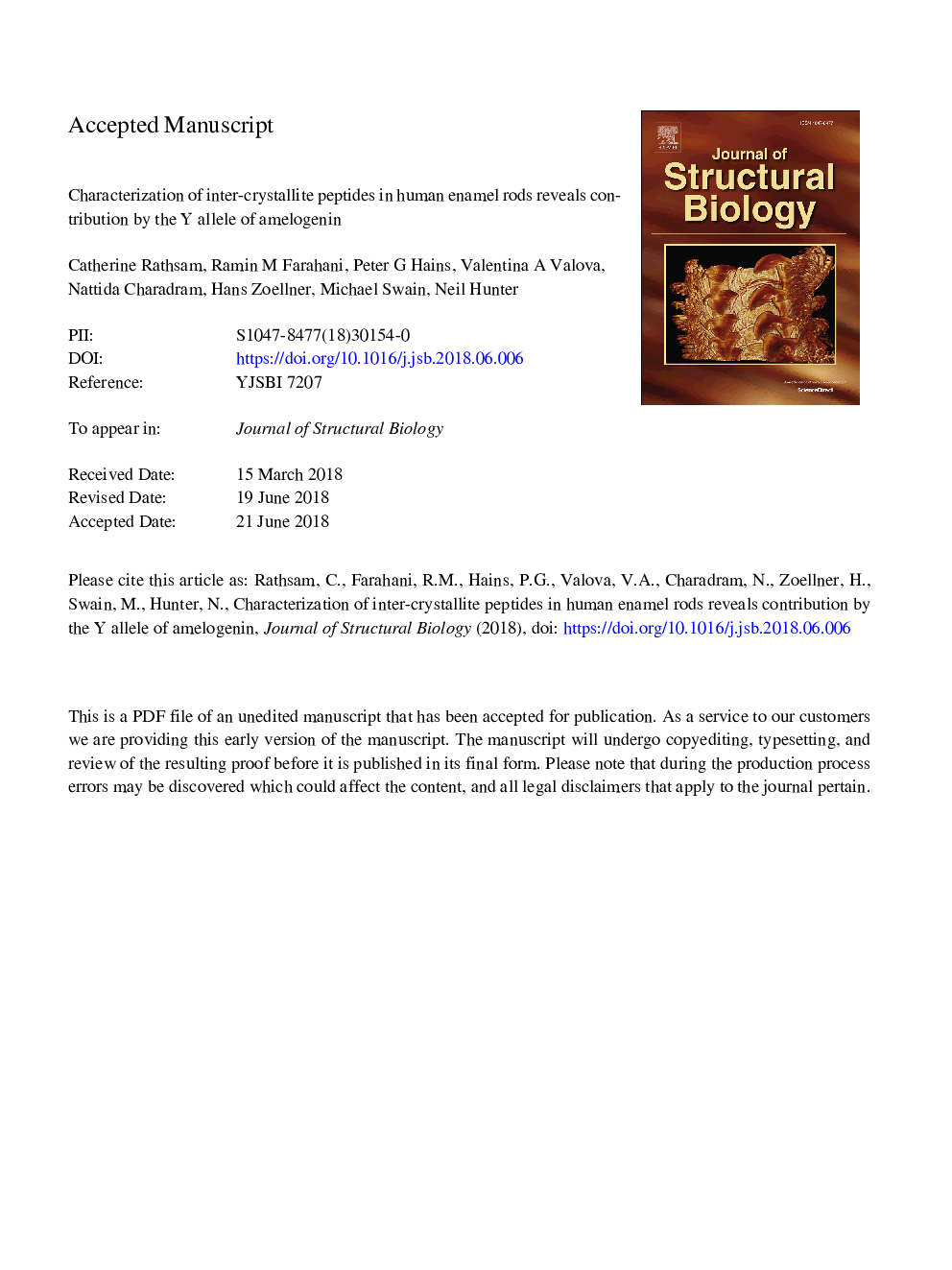 Characterization of inter-crystallite peptides in human enamel rods reveals contribution by the Y allele of amelogenin