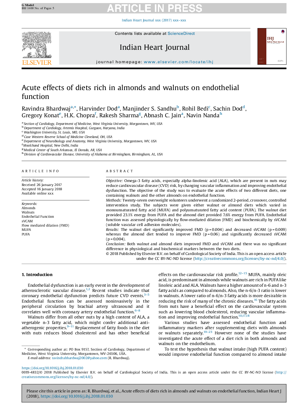 Acute effects of diets rich in almonds and walnuts on endothelial function