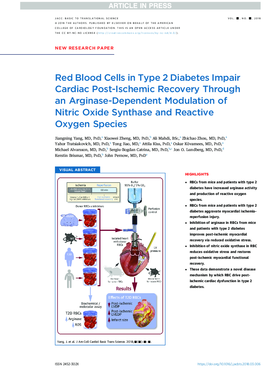 Red Blood Cells in Type 2 Diabetes Impair Cardiac Post-Ischemic Recovery Through an Arginase-Dependent Modulation of Nitric Oxide Synthase and Reactive Oxygen Species