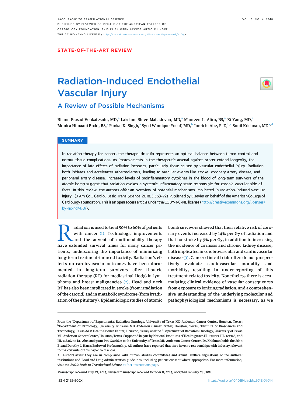 Radiation-Induced Endothelial VascularÂ Injury