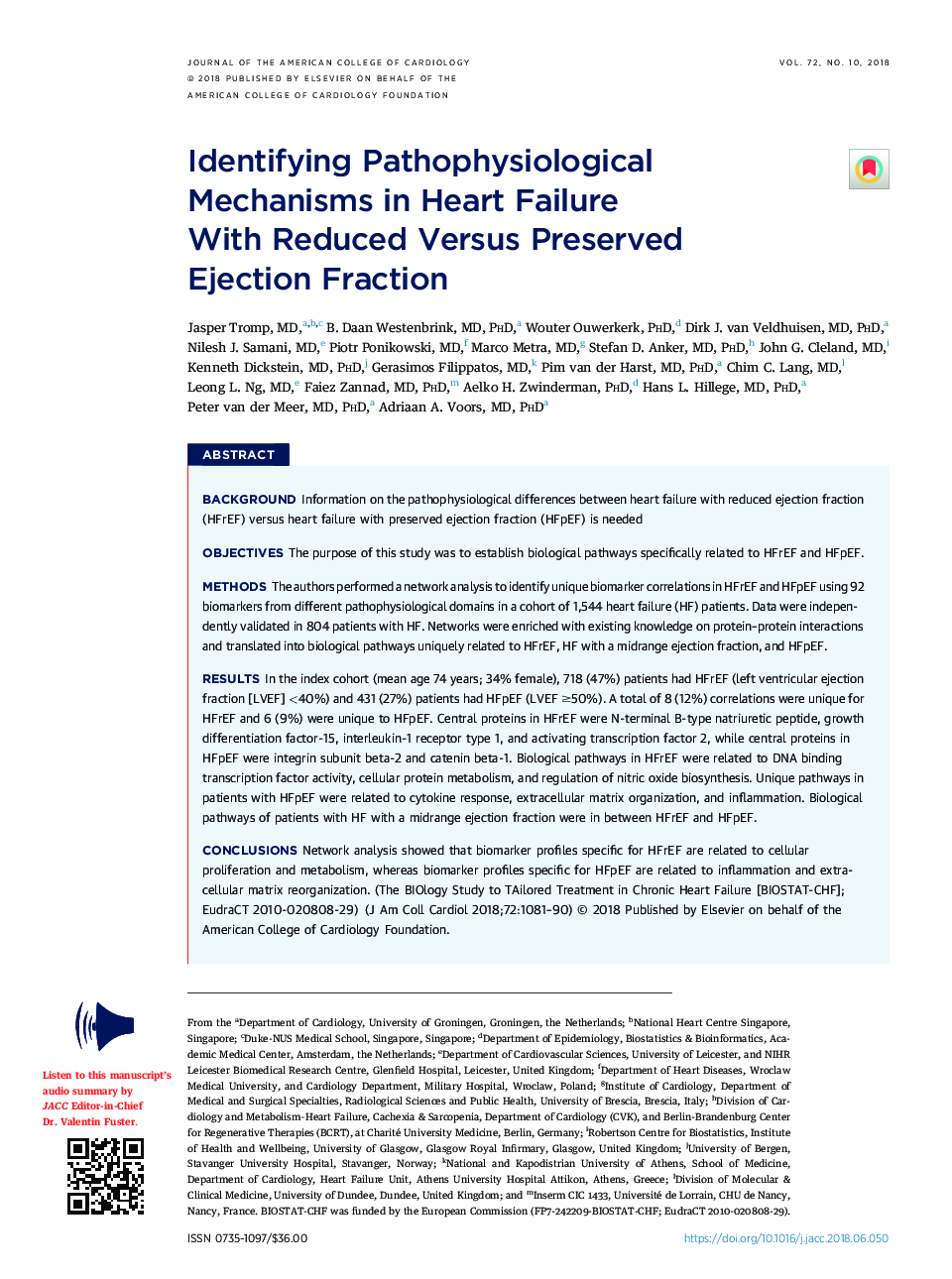 Identifying Pathophysiological Mechanisms in Heart Failure WithÂ Reduced Versus Preserved EjectionÂ Fraction