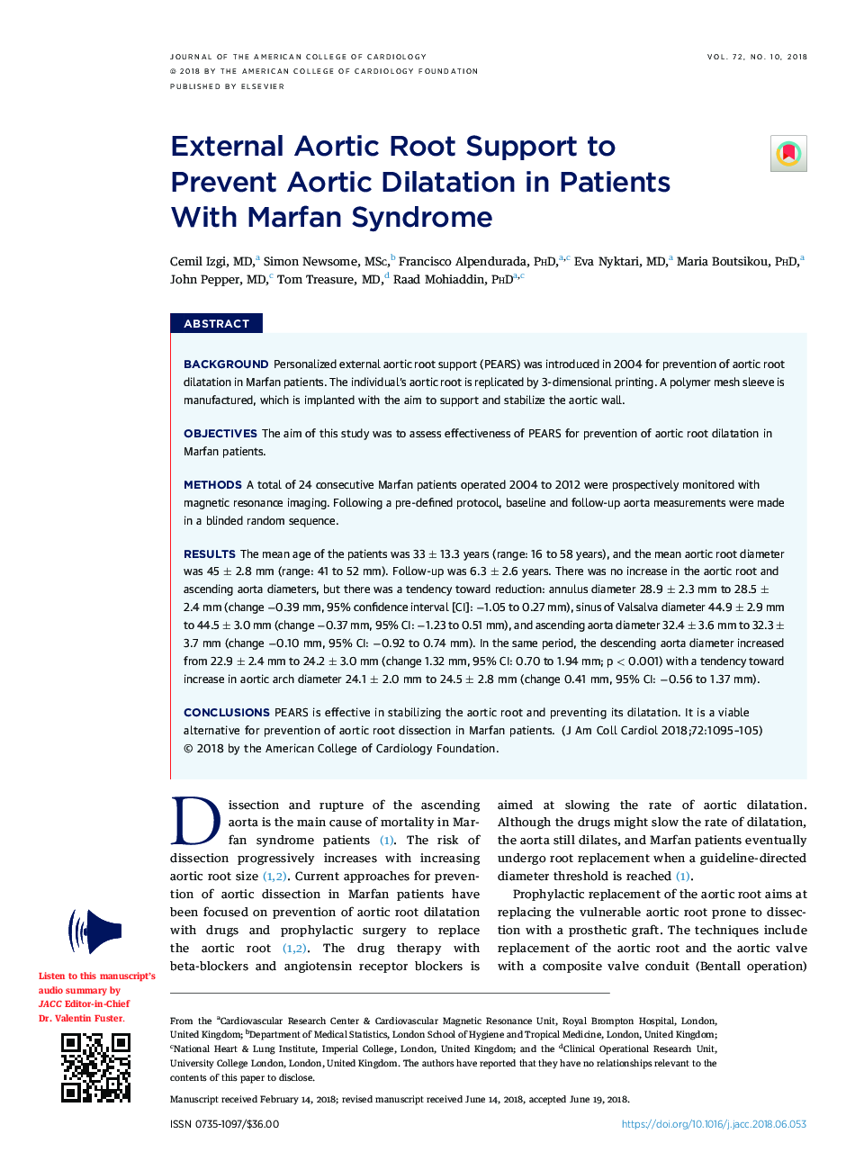 External Aortic Root Support to PreventÂ Aortic Dilatation in Patients WithÂ MarfanÂ Syndrome