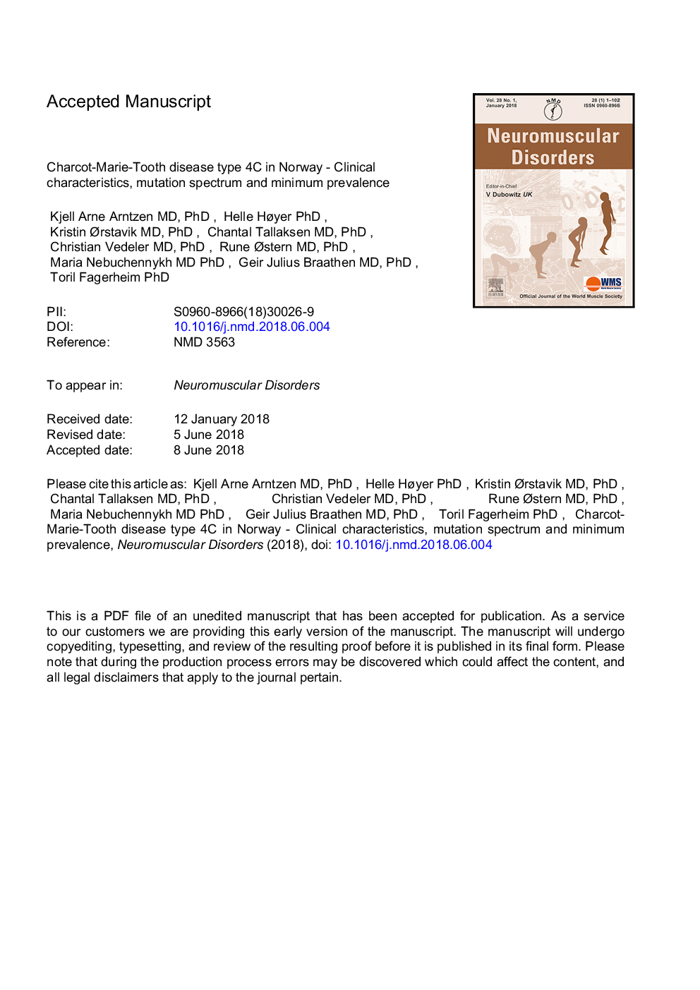 Charcot-Marie-Tooth disease type 4C in Norway: Clinical characteristics, mutation spectrum and minimum prevalence