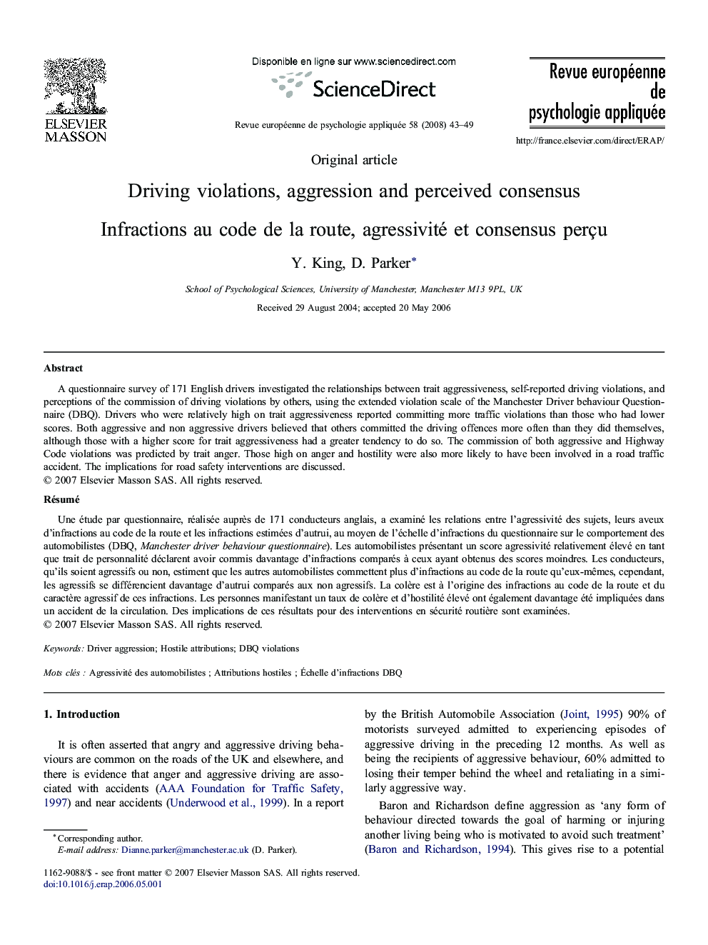 Driving violations, aggression and perceived consensus