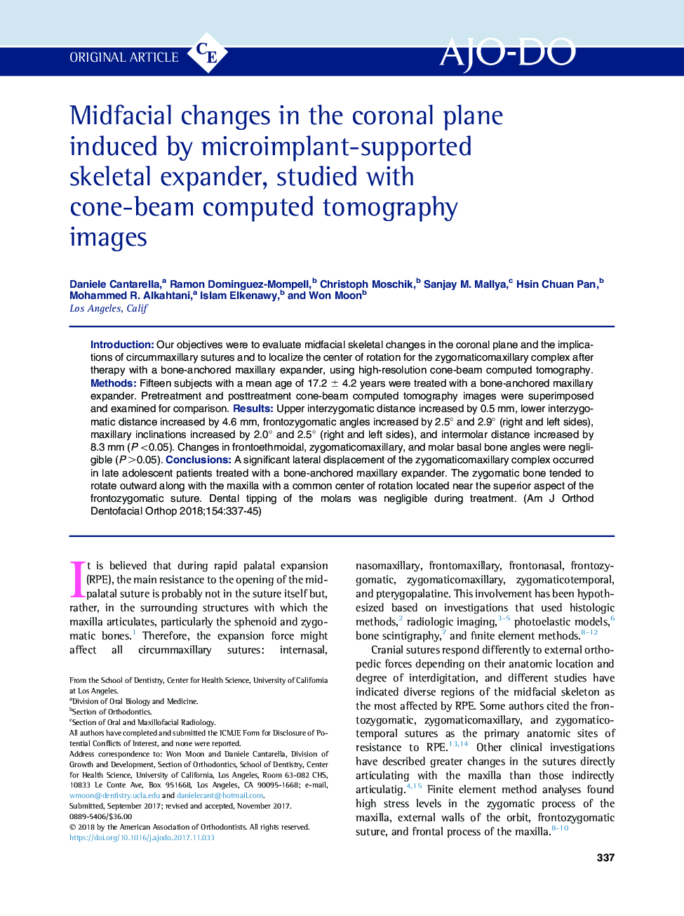 Midfacial changes in the coronal plane induced by microimplant-supported skeletal expander, studied with cone-beam computed tomography images