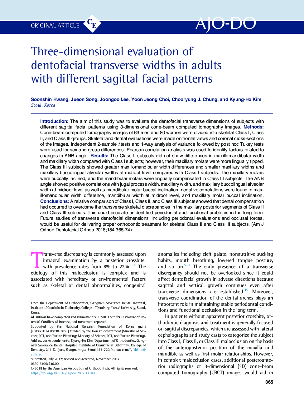 Three-dimensional evaluation of dentofacial transverse widths in adults with different sagittal facial patterns