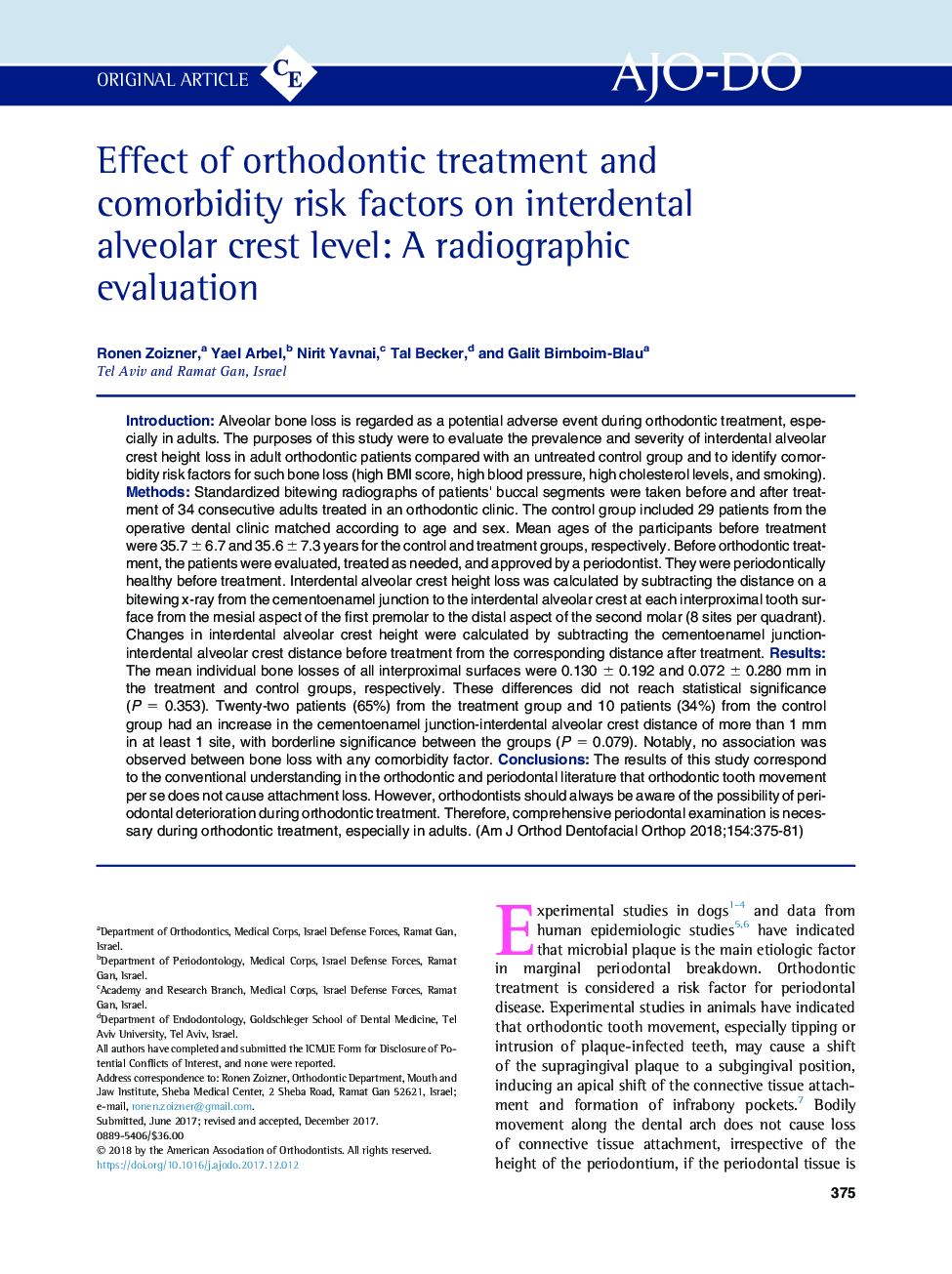 Effect of orthodontic treatment and comorbidity risk factors on interdental alveolar crest level: A radiographic evaluation