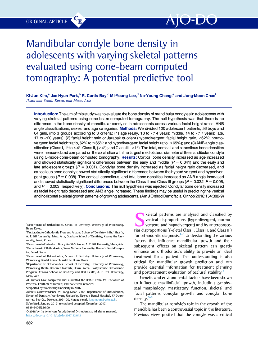 Mandibular condyle bone density in adolescents with varying skeletal patterns evaluated using cone-beam computed tomography: A potential predictive tool