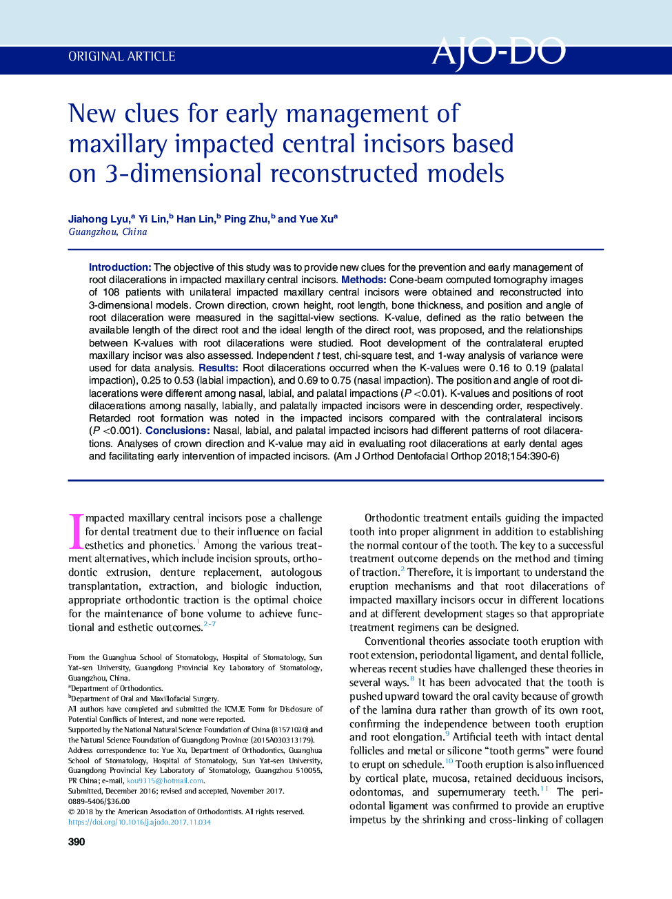 New clues for early management of maxillary impacted central incisors based on 3-dimensional reconstructed models