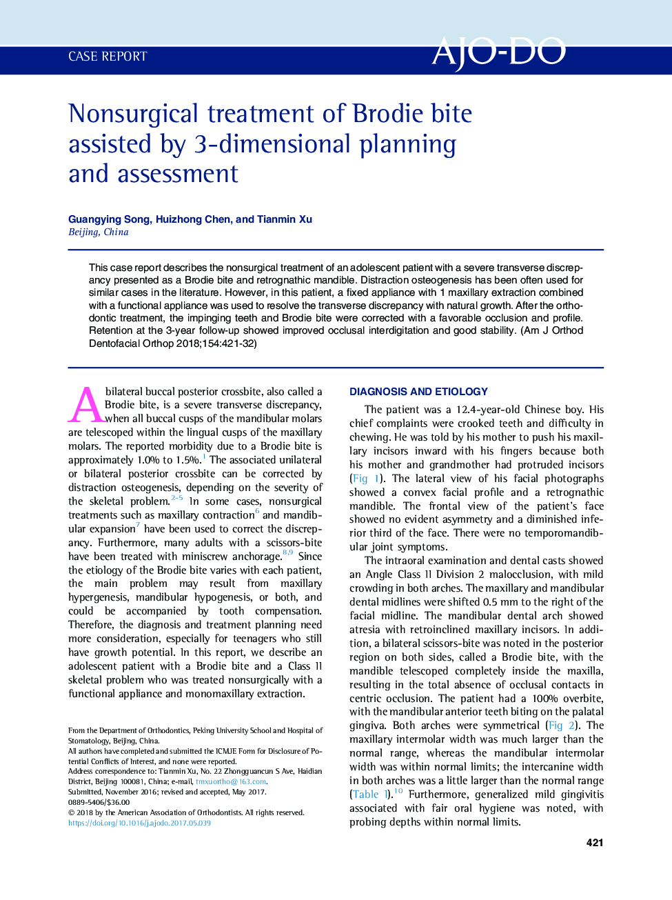 Nonsurgical treatment of Brodie bite assisted by 3-dimensional planning and assessment