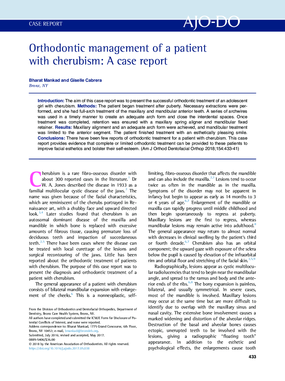 Orthodontic management of a patient with cherubism: A case report