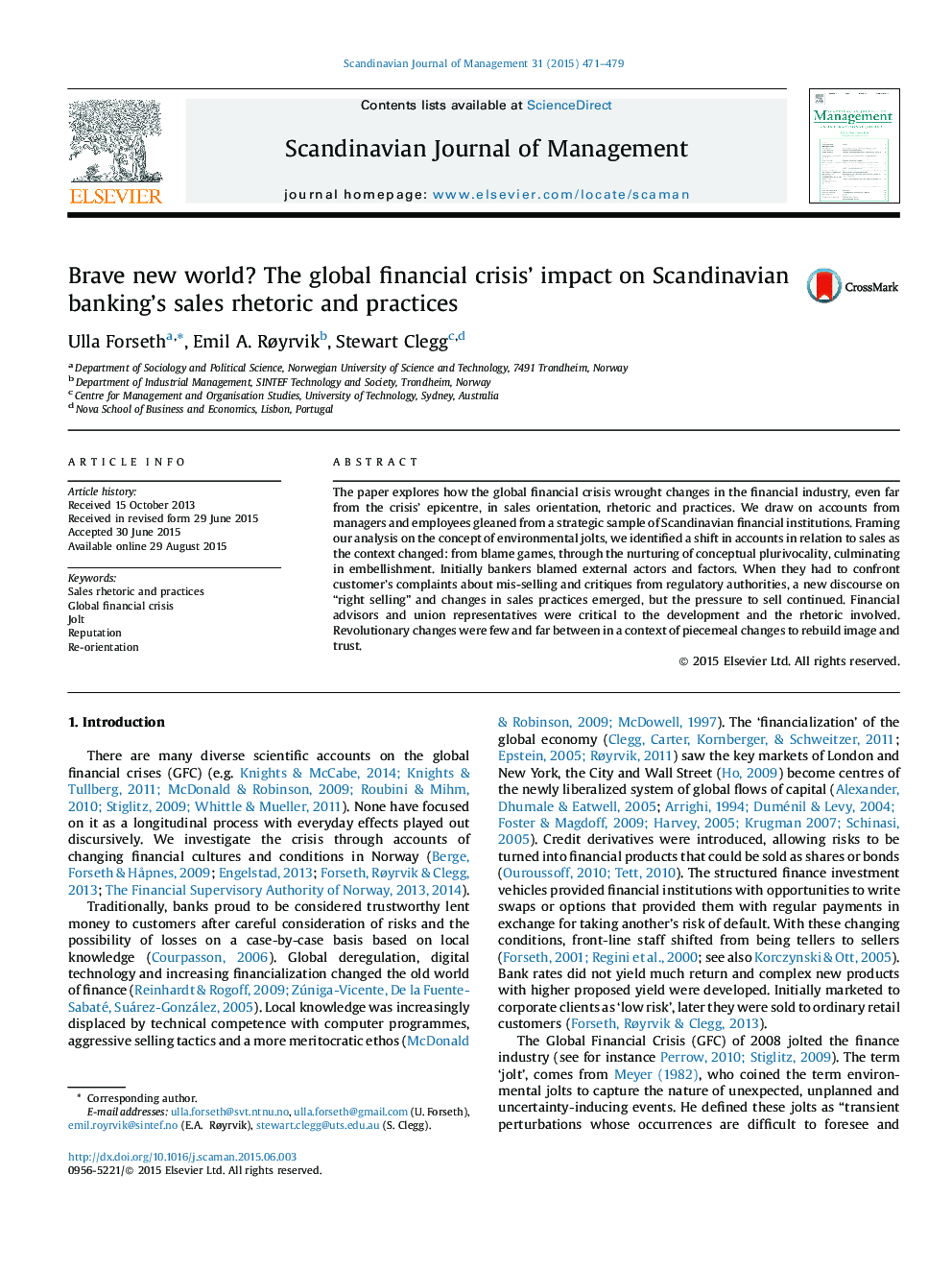 Brave new world? The global financial crisis’ impact on Scandinavian banking’s sales rhetoric and practices