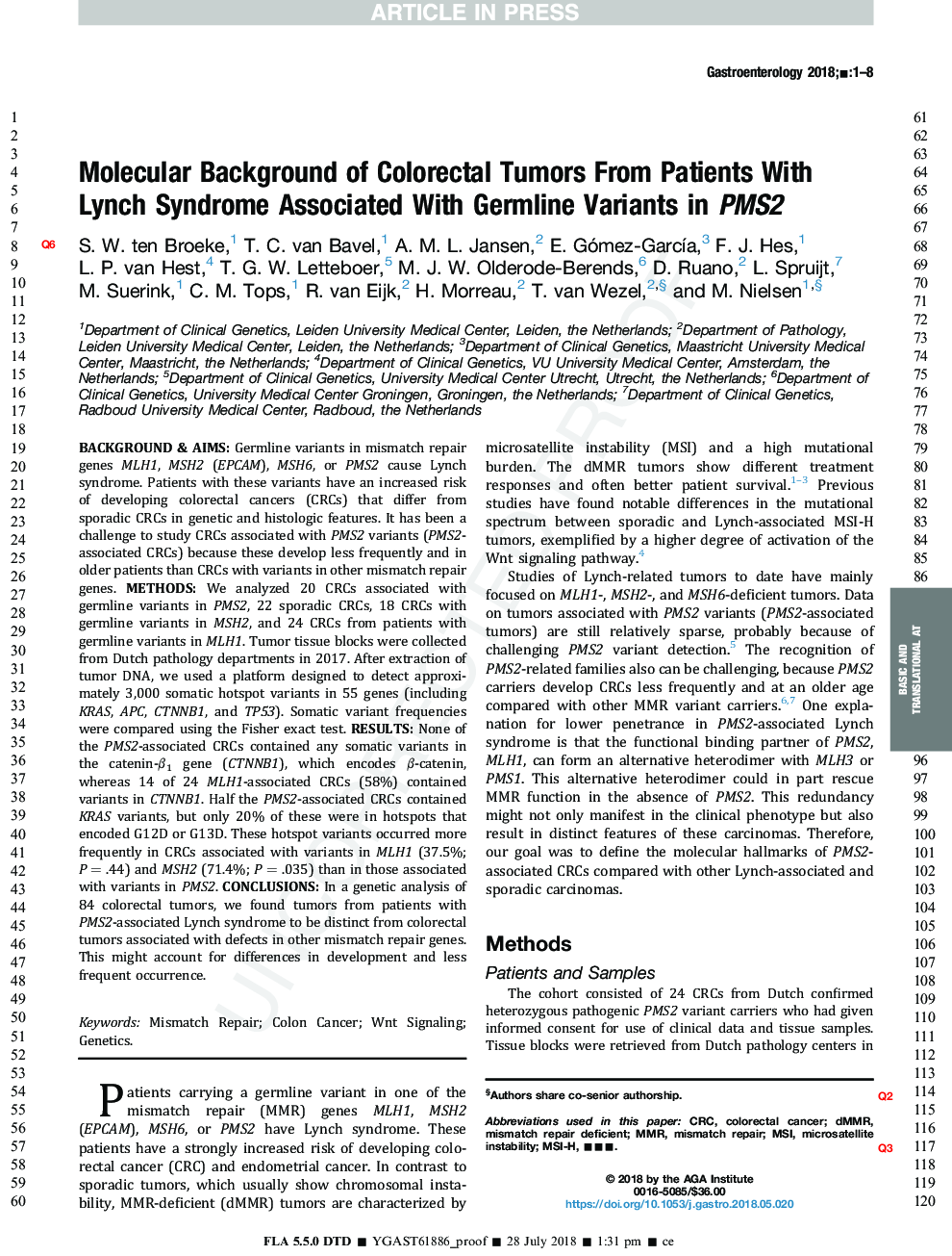 Molecular Background of Colorectal Tumors From Patients With Lynch Syndrome Associated With Germline Variants in PMS2