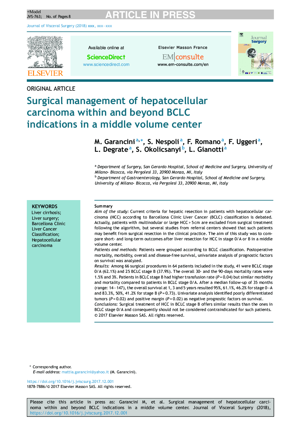 Surgical management of hepatocellular carcinoma within and beyond BCLC indications in a middle volume center