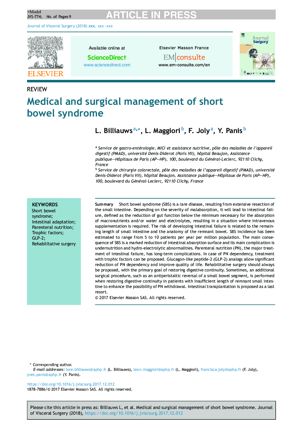 Medical and surgical management of short bowel syndrome